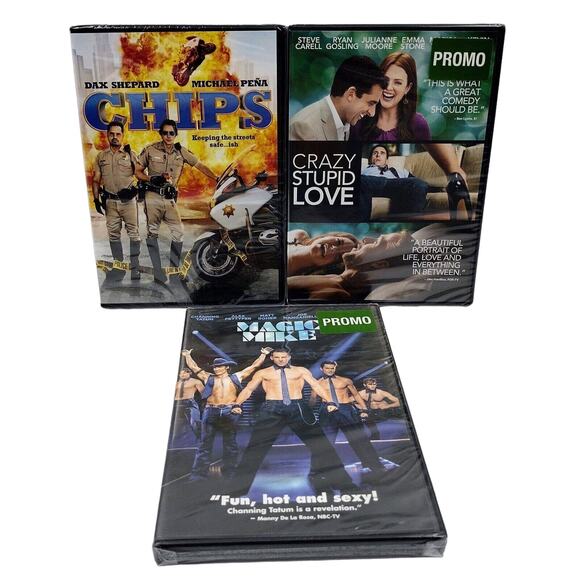 Lot of 3 Brand New DVDs CHIPs Magic Mike Crazy Stupid Love - Picture 1 of 2